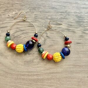 Colorful Gold Multi Color Beaded Hoop Earrings-New